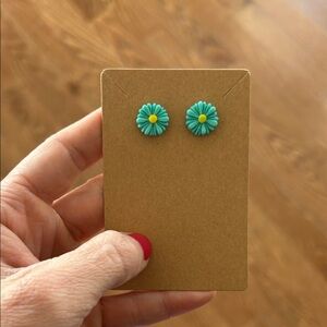 Turquoise Daisy Stud Earrings with Yellow Center - Women Jewelry Earrings